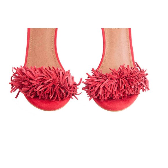 BOGO Red Steve Madden Synfull Ankle Strap Fringe Heels Suede Shoes Size 8.5M - Picture 4 of 9
